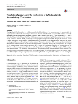 The Choice of Precursors in the Synthesizing of Cumnox Catalysts for Maximizing CO Oxidation