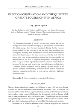 Election Observation and the Question of State Sovereignty in Africa