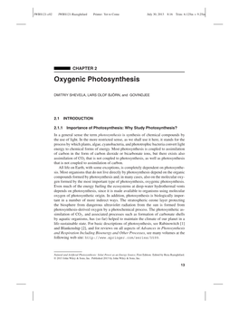 Oxygenic Photosynthesis