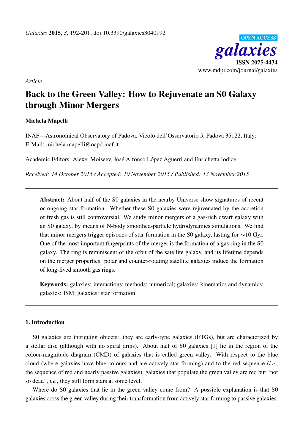 The Green Valley: How to Rejuvenate an S0 Galaxy Through Minor Mergers