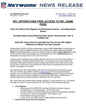 Nfl Offers Fans Free Access to Nfl Game Pass