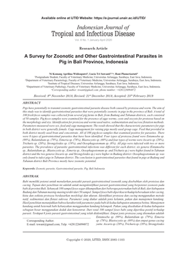 A Survey for Zoonotic and Other Gastrointestinal Parasites in Pig in Bali Province, Indonesia