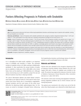 Factors Affecting Prognosis in Patients with Snakebite