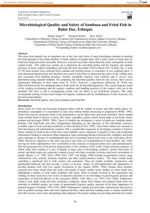 Microbiological Quality and Safety of Sambusa and Fried Fish in Bahir Dar, Ethiopia