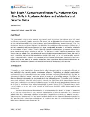 Nitive Skills in Academic Achievement in Identical and Fraternal Twins