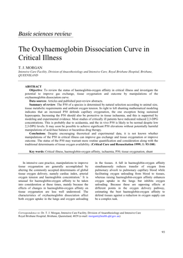 The Oxyhaemoglobin Dissociation Curve in Critical Illness