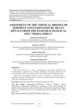 Assessment of the Vertical Profile of Sediment Contamination by Heavy Metals from the Ramsar Ecological Site "Merja Zerga"