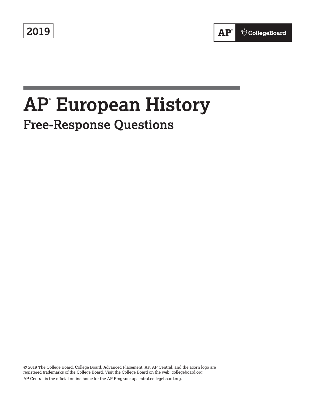 AP European History 2019 Free-Response Questions