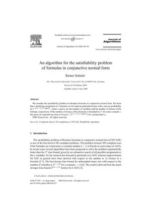 An Algorithm for the Satisfiability Problem of Formulas in Conjunctive