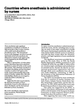Countries Where Anesthesia Is Administered by Nurses Lt Col MAURA S