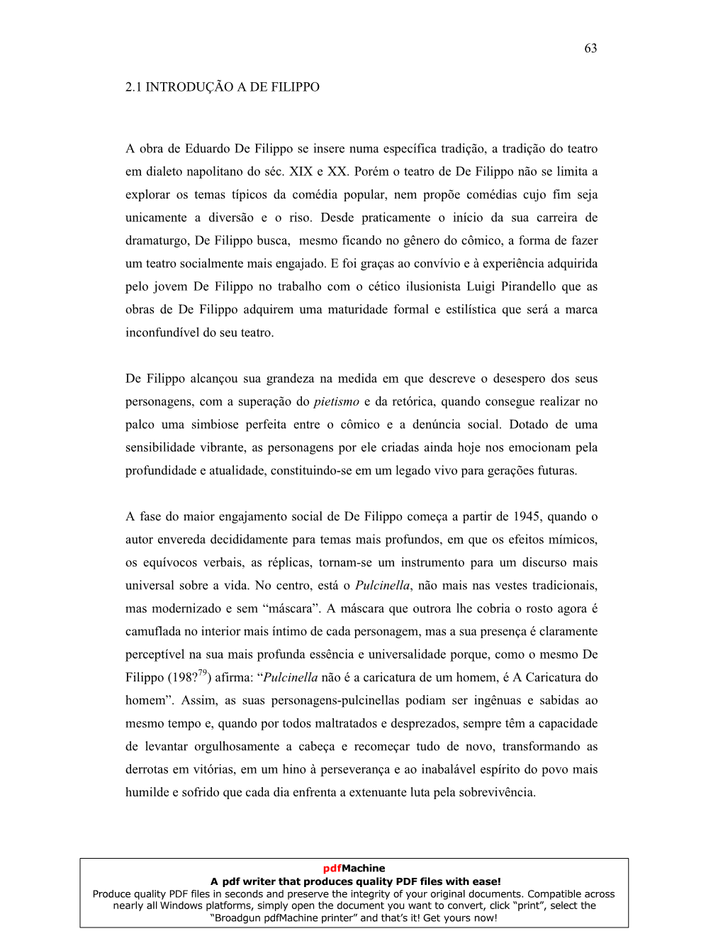 63 2.1 INTRODUÇÃO a DE FILIPPO a Obra De Eduardo De Filippo Se