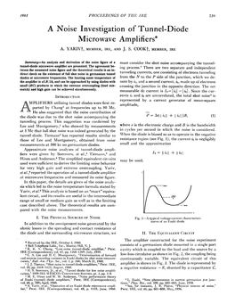 A Noise Investigation of Tunnel-Diode Microwave Amplifiers* A