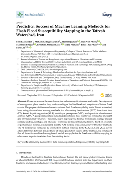 Prediction Success of Machine Learning Methods for Flash Flood Susceptibility Mapping in the Tafresh Watershed, Iran