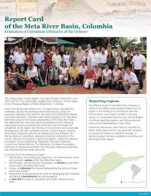 Report Card of the Meta River Basin, Colombia Evaluation of Colombian Tributaries of the Orinoco