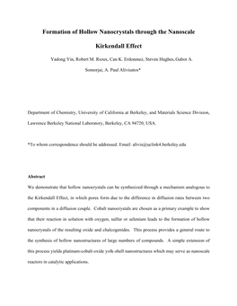 Formation of Hollow Nanocrystals Through the Nanoscale Kirkendall