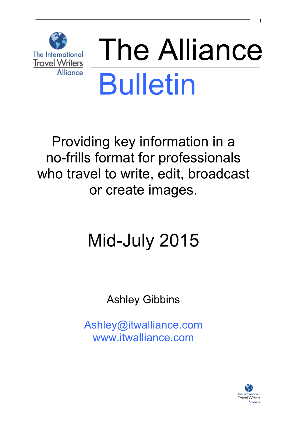 Alliance Bulletin Mid-July 2015