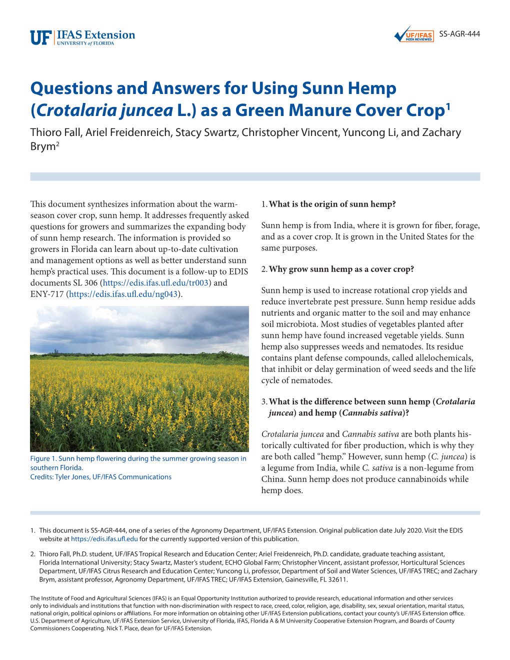 Questions and Answers for Using Sunn Hemp (Crotalaria Juncea