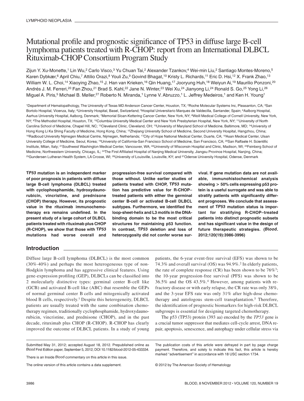 Mutational Profile and Prognostic Significance of TP53 in Diffuse Large