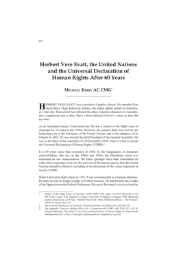 Herbert Vere Evatt, the United Nations and the Universal Declaration of Human Rights After 60 Years
