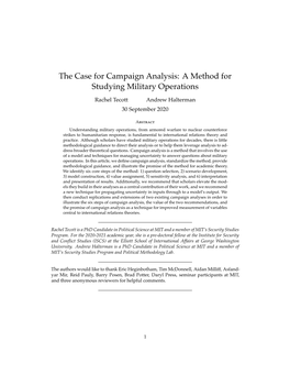 The Case for Campaign Analysis: a Method for Studying Military Operations