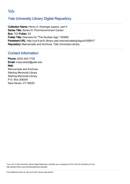 Yale University Library Digital Repository Contact Information