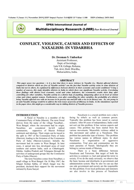 Conflict, Violence, Causes and Effects of Naxalism: in Vidarbha