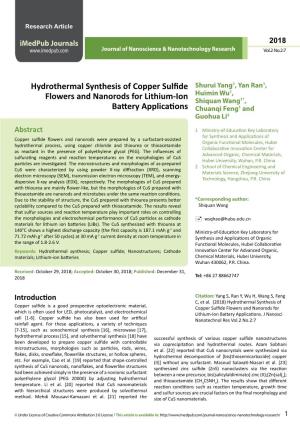 Hydrothermal Synthesis of Copper Sulfide Flowers and Nanorods For