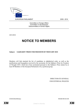 Xm Xm Notice to Members