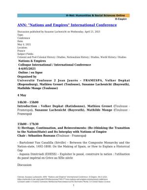 ANN: "Nations and Empires" International Conference