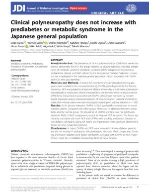 Clinical Polyneuropathy Does Not Increase with Prediabetes Or