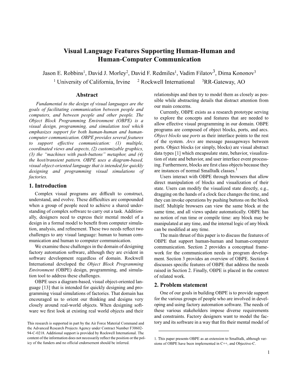 Visual Language Features Supporting Human-Human and Human-Computer Communication