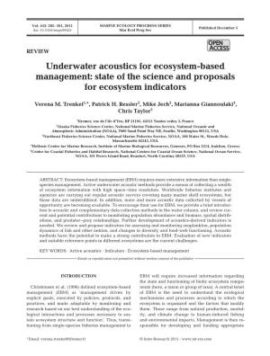 Underwater Acoustics for Ecosystem-Based Management: State of the Science and Proposals for Ecosystem Indicators