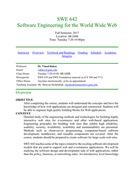 SWE 642 Software Engineering for the World Wide Web