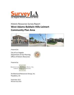 Historic Resources Survey Report: West Adams