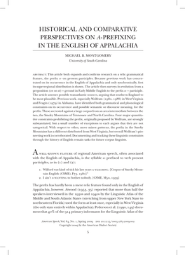 Historical and Comparative Perspectives on A-Prefixing in the English of Appalachia