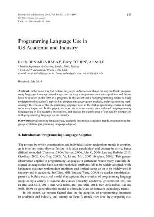Programming Language Use in US Academia and Industry