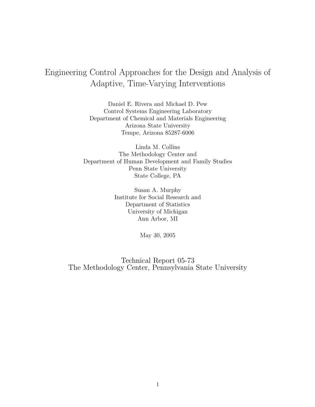 Technical Report 05-73 the Methodology Center, Pennsylvania State University