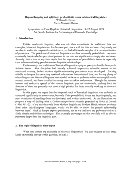 Beyond Lumping and Splitting: Probabilistic Issues in Historical Linguistics William H