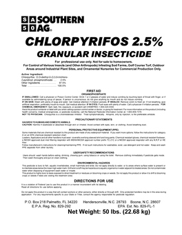 CHLORPYRIFOS 2.5% GRANULAR INSECTICIDE for Professional Use Only