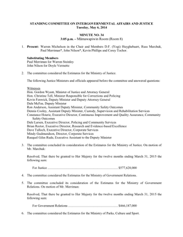 STANDING COMMITTEE on INTERGOVERNMENTAL AFFAIRS and JUSTICE Tuesday, May 6, 2014