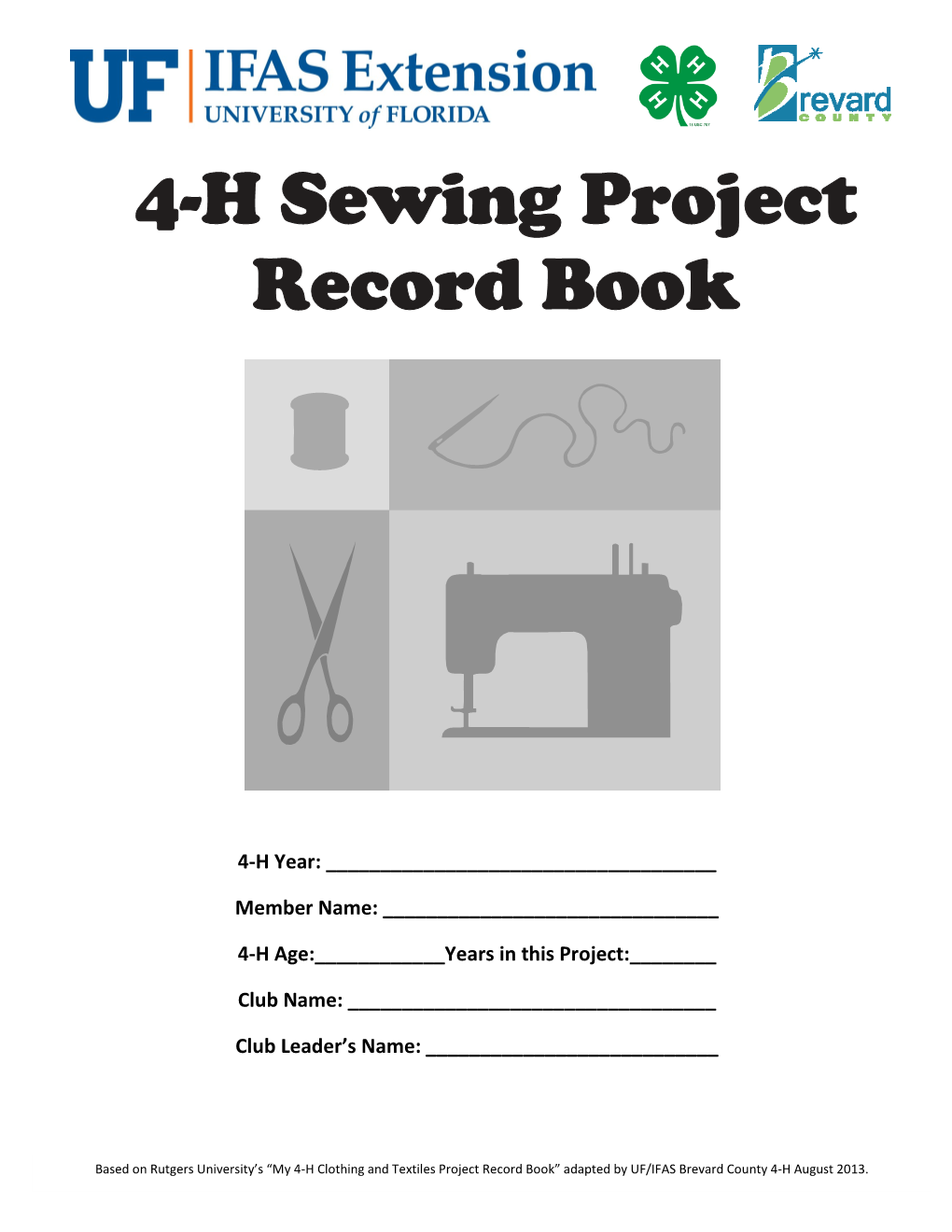 4-H Sewing Project Record Book