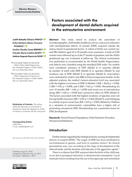 Factors Associated with the Development of Dental Defects Acquired in the Extrauterine Environment