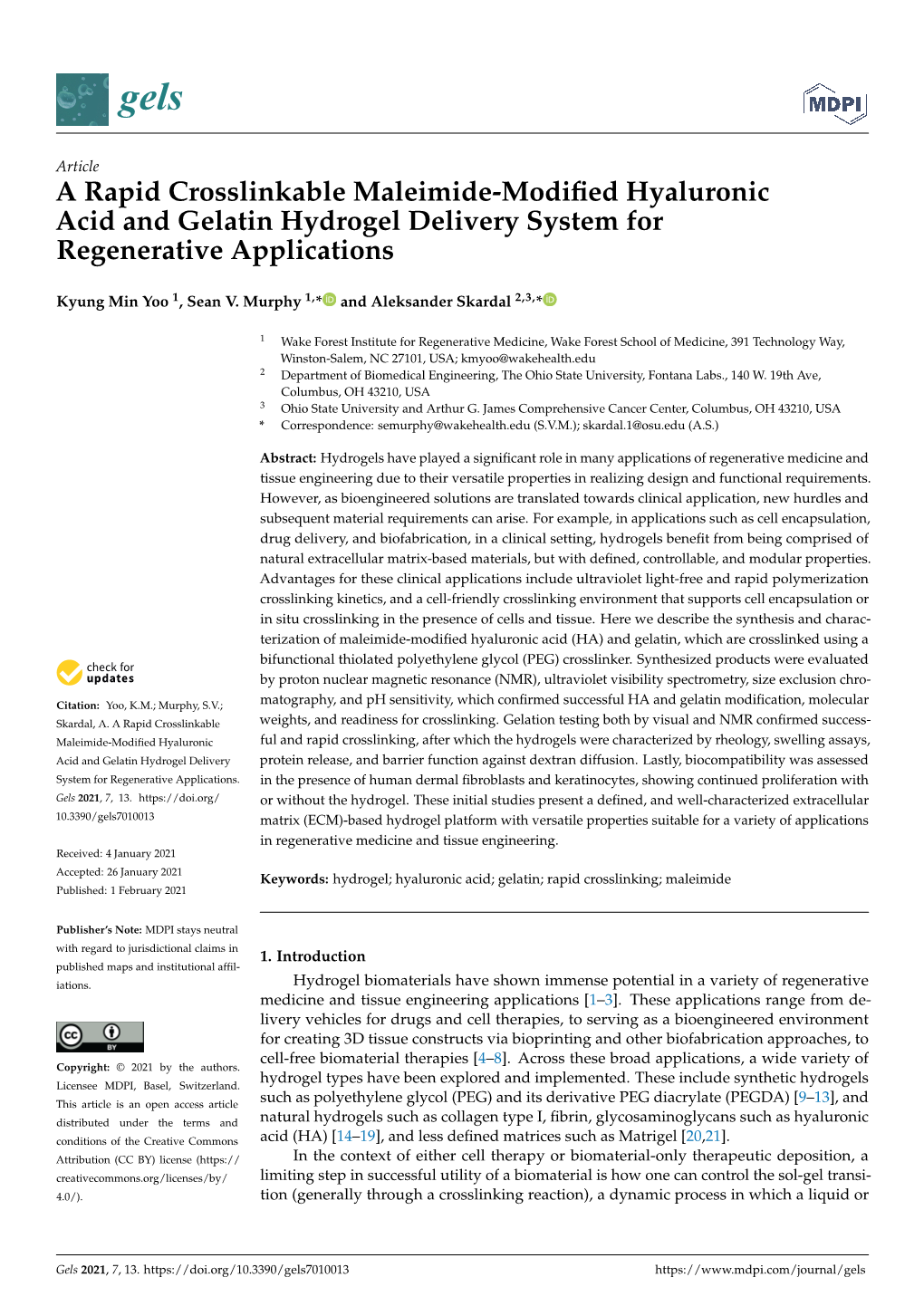 A Rapid Crosslinkable Maleimide-Modified Hyaluronic