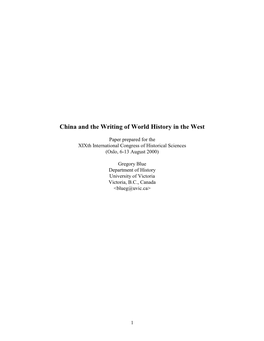 China and the Writing of World History in the West