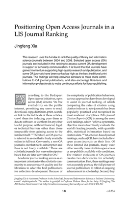 Positioning Open Access Journals in a LIS Journal Ranking