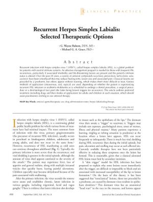 Recurrent Herpes Simplex Labialis: Selected Therapeutic Options