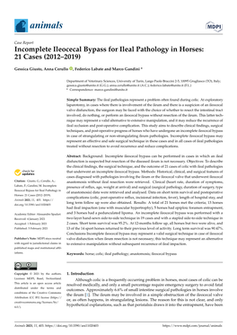 Incomplete Ileocecal Bypass for Ileal Pathology in Horses: 21 Cases (2012–2019)