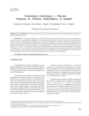 Terminologia Embryologica Y Placenta: Propuesta De Términos Embriológicos En Español