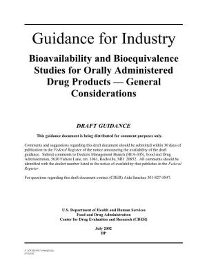 Guidance for Industry: Bioavailability and Bioequivalence Studies For
