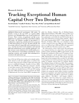 Tracking Exceptional Human Capital Over Two Decades David Lubinski,1 Camilla P